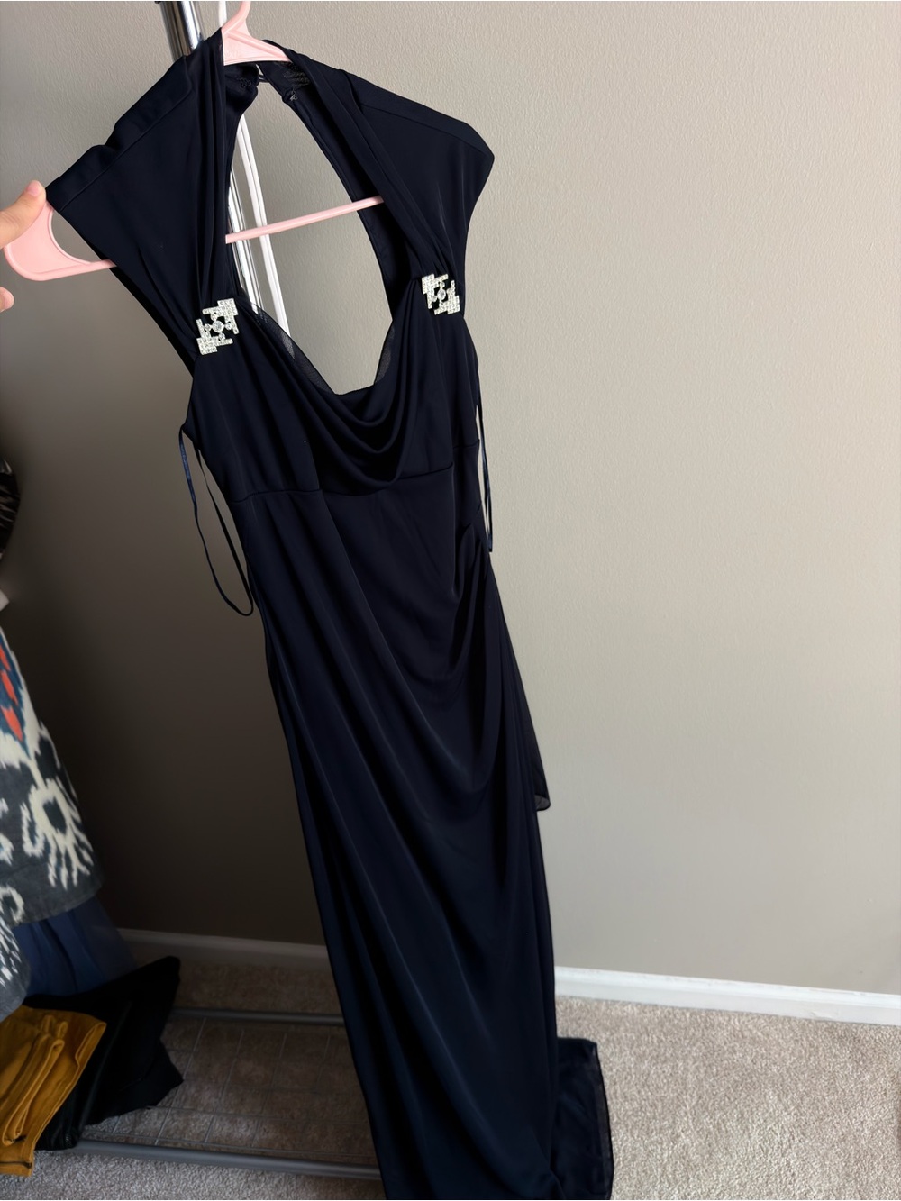 R&M Richards dark nevy blue Evening Dress with Rhinestone Accents